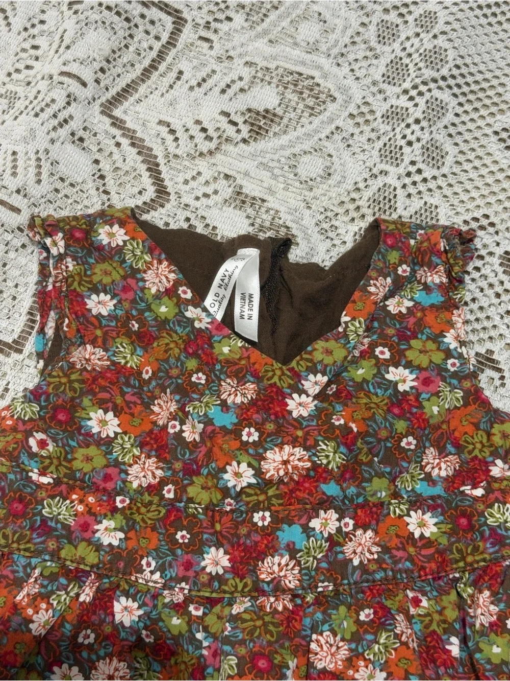 Y2K (2007) Fall Old Navy Brown Floral Tie Waist Dress with pockets size 12-18m